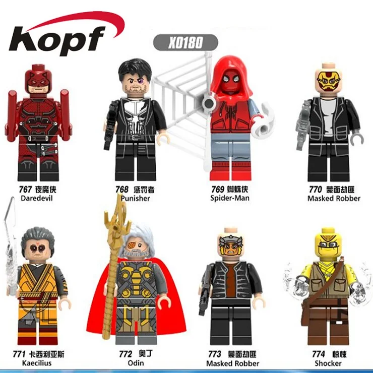 

Legoingly Super Heroes Daredevil Spider-Man Punisher Masked Robber Odin Building Blocks Bricks Action Toys For Children X0180