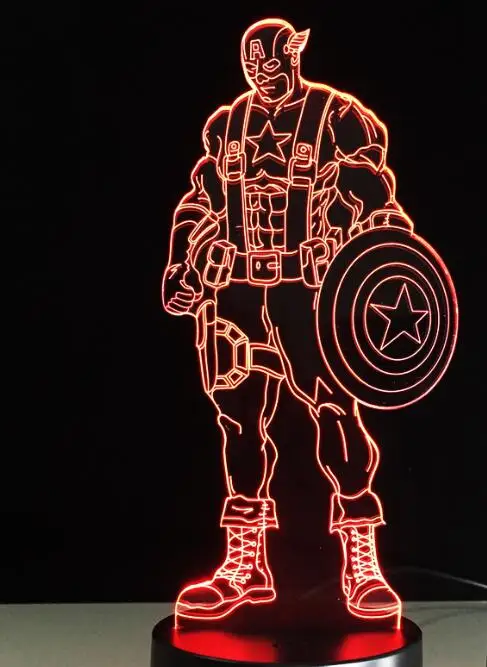 Marvel Civil War Капитан Америка 7 цветов Изменение Света 3D настольная лампа Хэллоуин студентов детский подарок прикроватная лампа - Испускаемый цвет: Captian 2