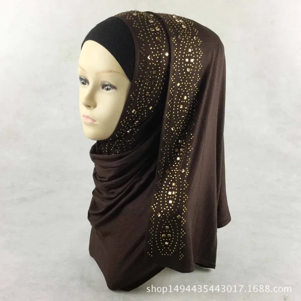 

15 Colors Shiny Gold Rhinestones Bubble Chiffon Hijab Scarf Muslim Islamic Head Wrap Cover Solid Scarf