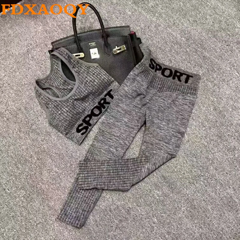 

FDXAOQY 2018 NEW Women Running Suit Sports Bra Yoga Pants Outdoor Clothing Fitness Set Gym Athletic Vest Exercise Elastic Slim