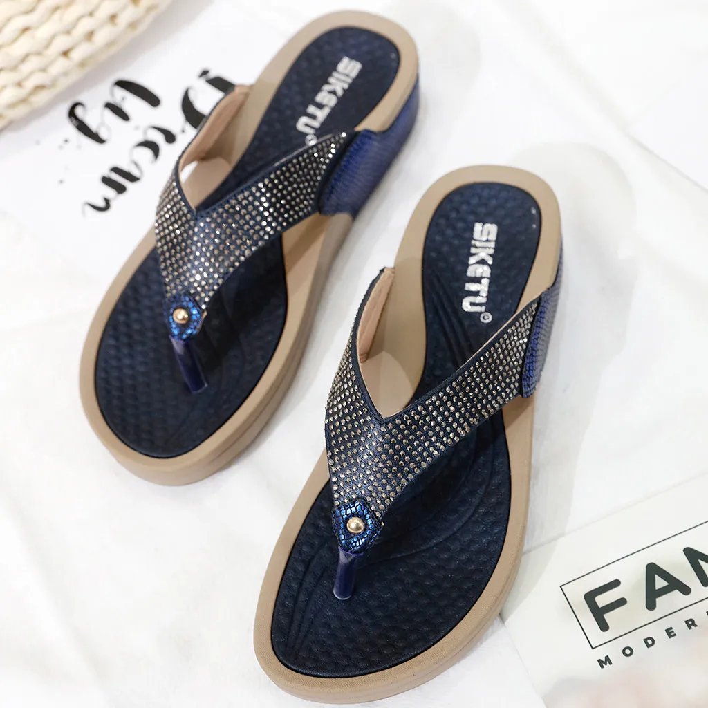 

KANCOOLD Slippers Summer Fashion Bohemian Crystal Slope Heel Sandals Beach Shoes Women Shoes JUNE14