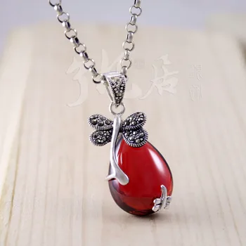 

Dragonfly girls Natural semi-precious stones 925 Sterling silver 16*26MM inlaid mosaic Pendant Garnet Dragonfly girlfriend gift