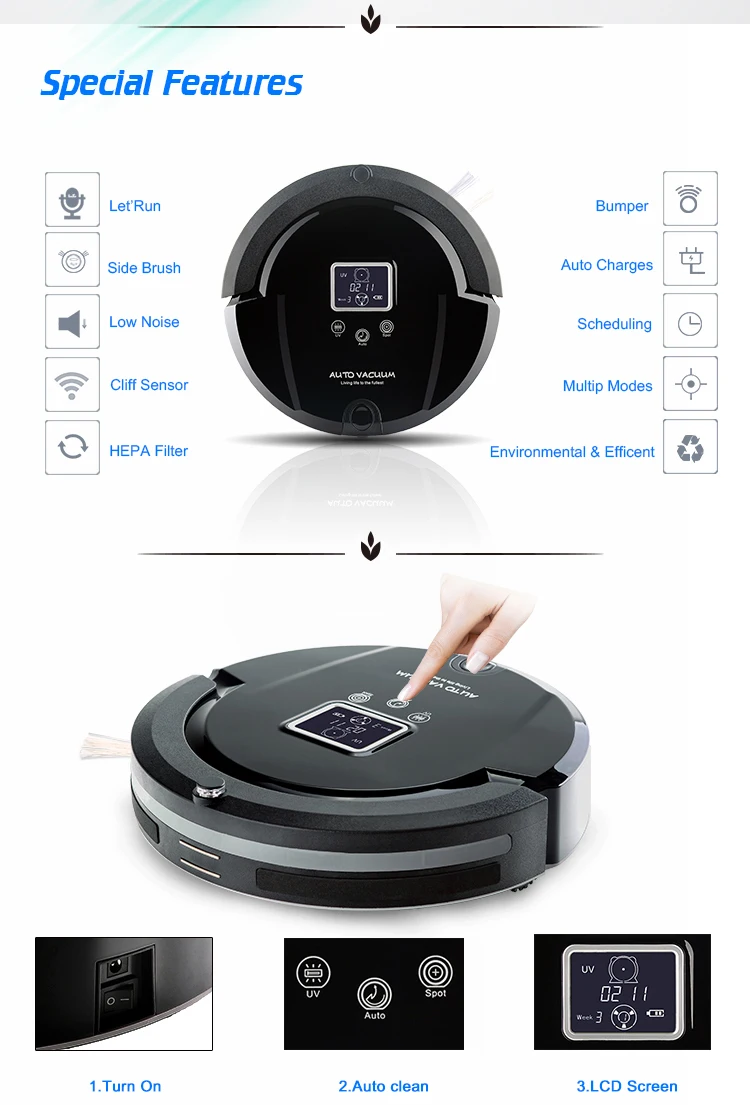 4 в 1 Многофункциональный автоматический пылесос (развертки, вакуумный, Швабра, стерилизовать), ЖК-дисплей, сенсорная кнопка, рабочий график