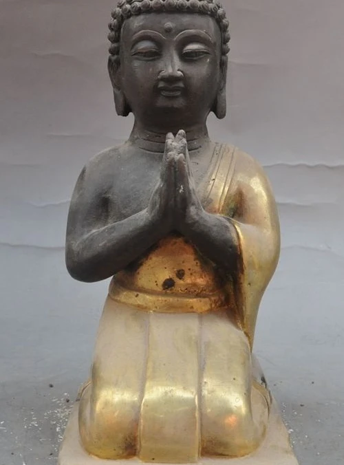 

10"tibet buddhism bronze gilt sakyamuni Kneeling Buddha Pray Shakyamuni statue A