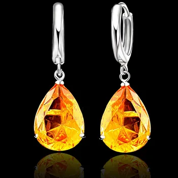 

6 Colors Option Elegant Water Drop Crystal 925 Sterling Silver Lever Back Woman Jewelry Earring For Wedding Engagement