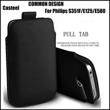Caseel caso de couro do plutônio para philips s351f xenium e125 xenium e580 puxar guia manga bolsa saco capa