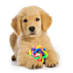 Домашних животных 7 см собака игрушки/игрушки кошки Многоцветный резиновые плетеный колокол забава игра весело Пластик мяч игрушки Pet