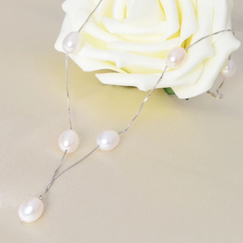ASHIQI Настоящее 925 пробы Серебряное ожерелье с подвеской для женщин с натуральным пресноводным жемчугом Ювелирные изделия 7-8 мм белый розовый фиолетовый черный