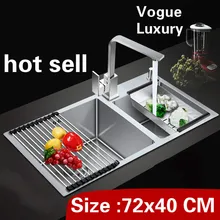 Kostenloser versand Wohnung luxus waschen gemüse küche manuelle waschbecken doppel nut kleine langlebige 304 edelstahl 72x40 CM