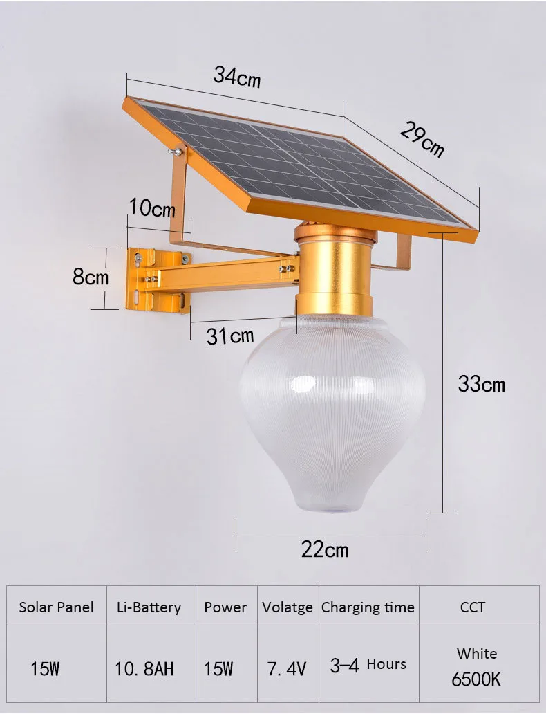 Солнечный свет сада Открытый Солнечный свет Водонепроницаемая садовая лампа пульт дистанционного управления освещением солнечные лампы для наружного сада двора - Испускаемый цвет: 15w