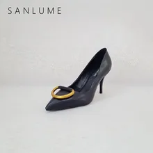 SANLUME New Tire Cowhide Pumps Party Women Shoes Woman Sexy High Heels Black Thin Heel Shoes Metal Stiletto Pointed Toe Slip On SANLUME New Tire Cowhide Pumps Party Women Shoes Woman Sexy High Heels Black Thin Heel Shoes Metal Stiletto Pointed Toe Slip On