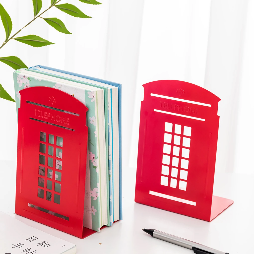 

Telephone Booth Pattern Book Stand Adjustable Documents Holder Metal Textbook Bracket Bookcase Stationery