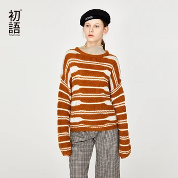 

Toyouth O-Neck Women Sweaters Striped Hollow Pullovers Loose Long Sleeve Sweater Splice Sueter Mujer Autumn 2019 Korean Tops
