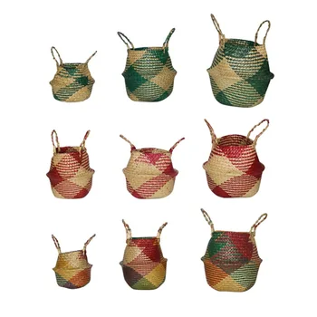 

Handmade Foldable Flower Pots Natural Seagrass Woven Storage Pot Balcony Garden Hanging Flower Vase Gardening Supplies 1 Pc