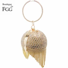Женский вечерний клатч из страз, золотистая металлическая сумочка с кисточками из кристаллов, свадебная сумка через плечо, с браслетом на руку, кошелек
