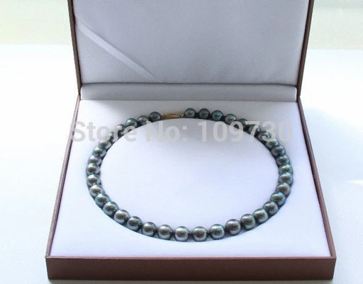 

Jewelr 003912 AAA luster 17" 11-12mm peacock black round pearls necklace