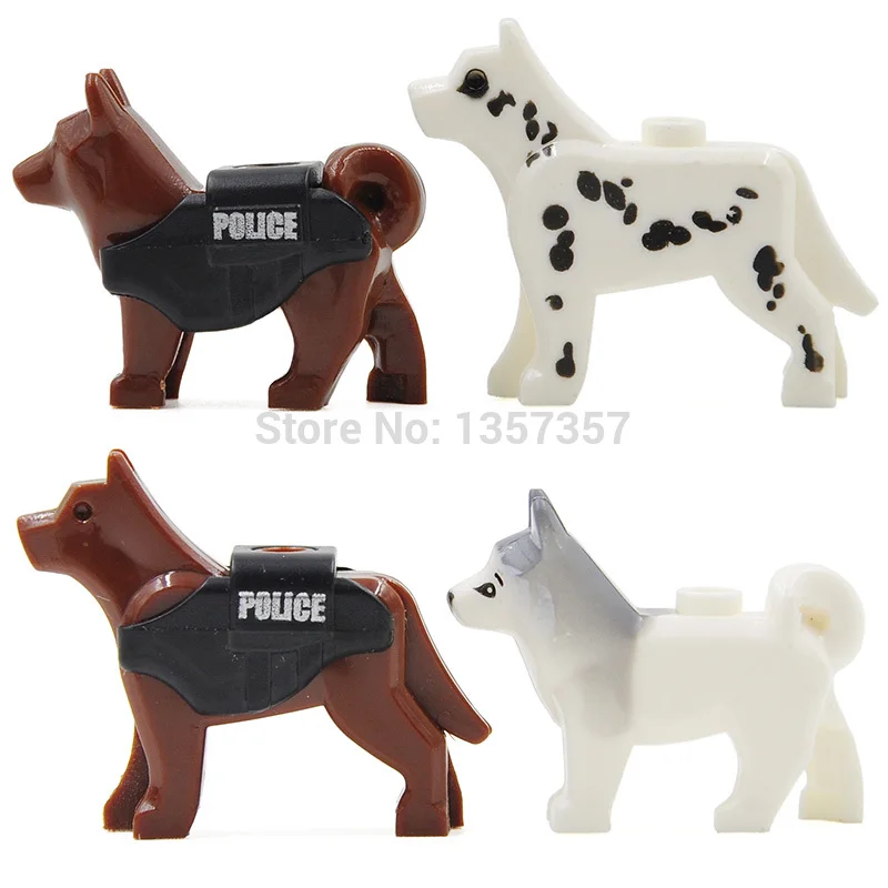 

Cartoon Movie 4pcs/lot Police Dog Animal Figure Huskies/Dalmatians/German Shepherd Building Blocks Sets Model Bricks Toys