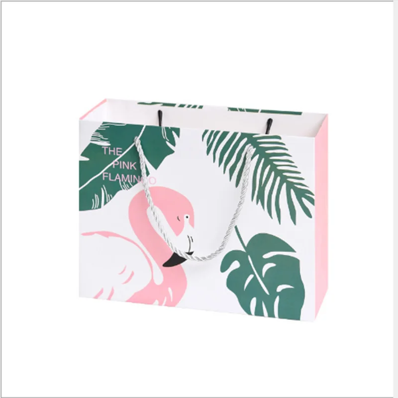 

5pcs19.5x24.5x9.5cm High-Quality fresh Flamingo pattern Shopping Bags Wedding&Birthday Gift bags Package Portable Hand Rope Bags