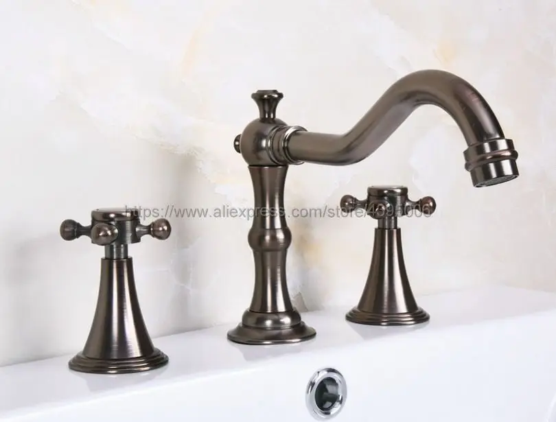 

Brown ORB Widespread Bathroom Basin Faucet Dual Handle 3 Holes Basin Mixer Sink Taps Deck Mounted Bnf442