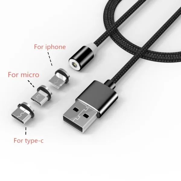NOHON универсальное магнитное зарядное устройство кабели Micro usb type C для Apple iPhone X 7 8 6 Plus зарядный кабель для huawei P20 1 м - Цвет: 3 plug black cable