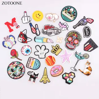 

ZOTOONE Simile Skull Cat Space Flower Military Patch Iron on Embroidered Cartoon Patches for Clothes Sticker Jacket DIY Badges E