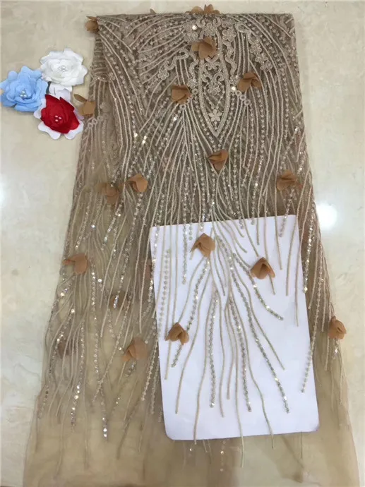 

Beautiful Peach gold High Quality Nigerian Lace Fabrics For Wedding 2019 Latest African French Lace Fabric with Sequins(FJ-4-19