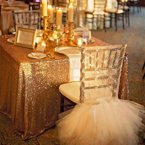 Hot 48inx72in Dark Gold Sequin Tablecloth Rectangle Style For Wedding
