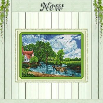 

Wading in a river scenery paintings counted printed on canvas DMC 11CT 14CT kits chinese Cross Stitch embroidery needlework Sets