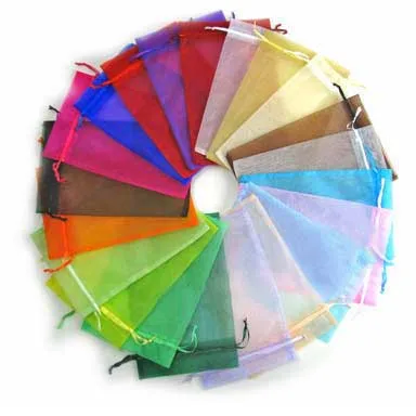 200 шт. прямоугольные подарочные пакеты из органзы на шнурке разные цвета