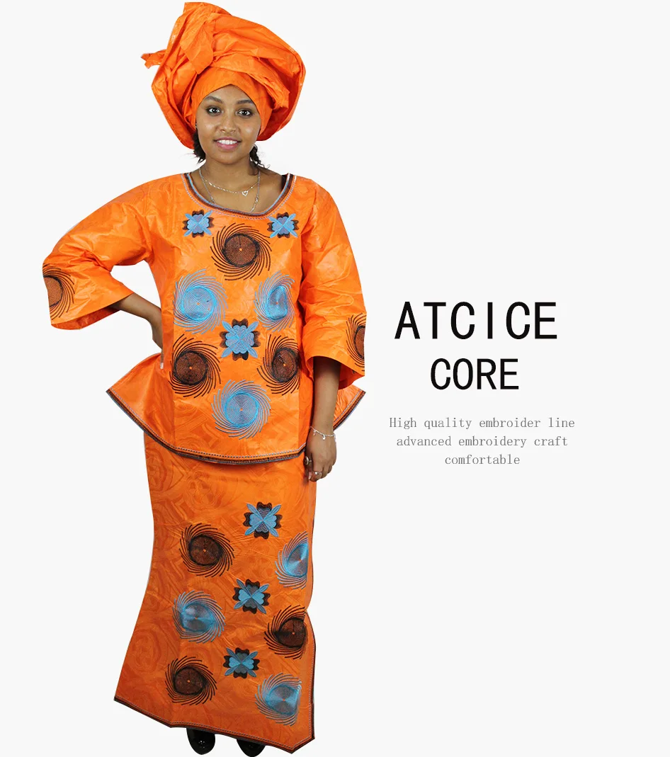 African Dress For Woman Bazin Riche Embroidery Design For Lady Top With Rapper LB006 african dress style
