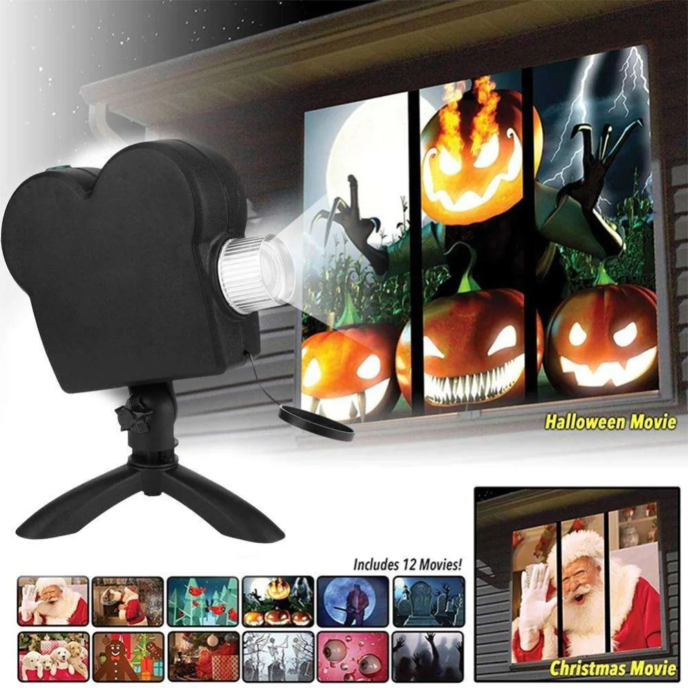 12 Movies Window Projector Halloween Outdoor Window Display Mini