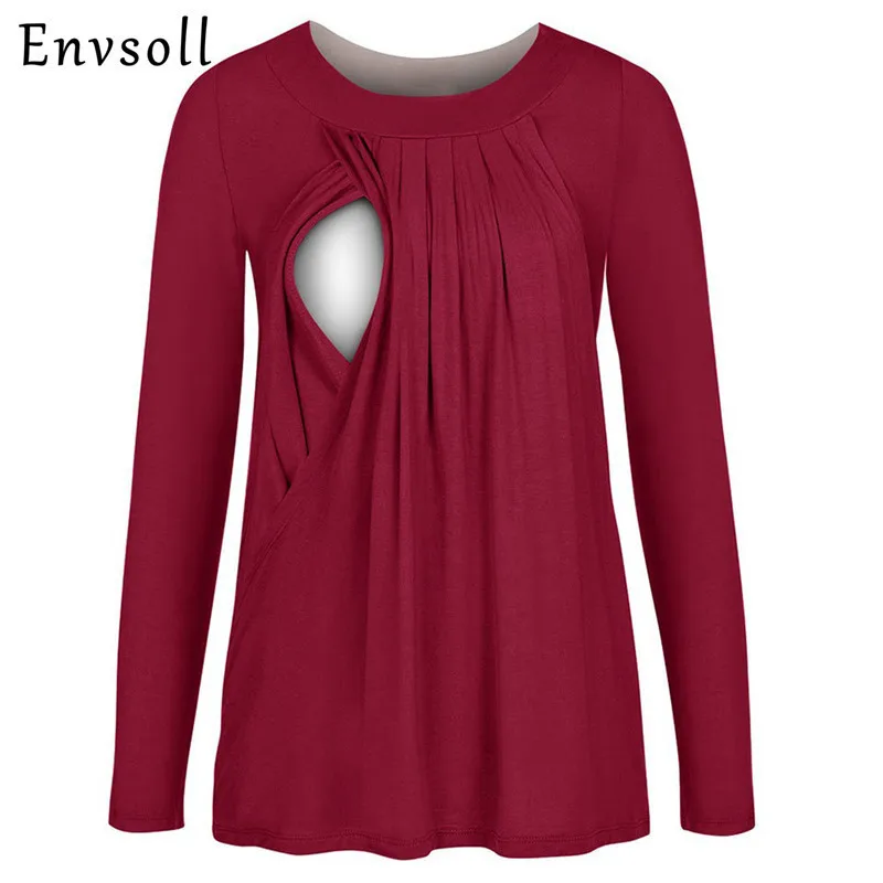 Envsoll Long Sleeve Breastfeeding Clothes Maternity Blouses Cotton Top