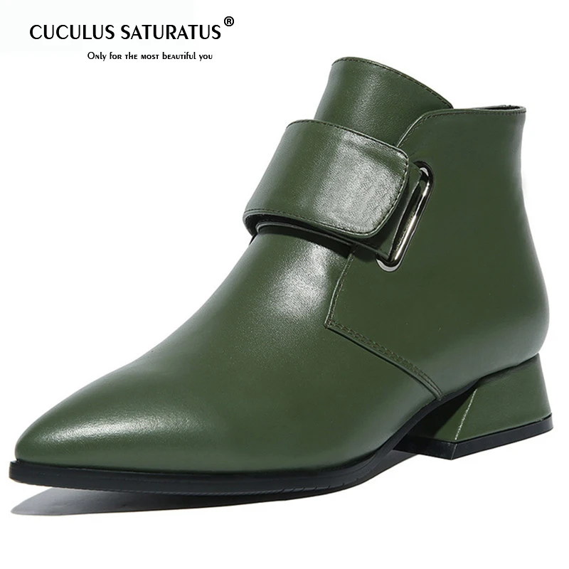 

Cuculus Top quality genuine leather boots female solid pointed toe low heels boots woman spring autumn winter ankle boots 1489