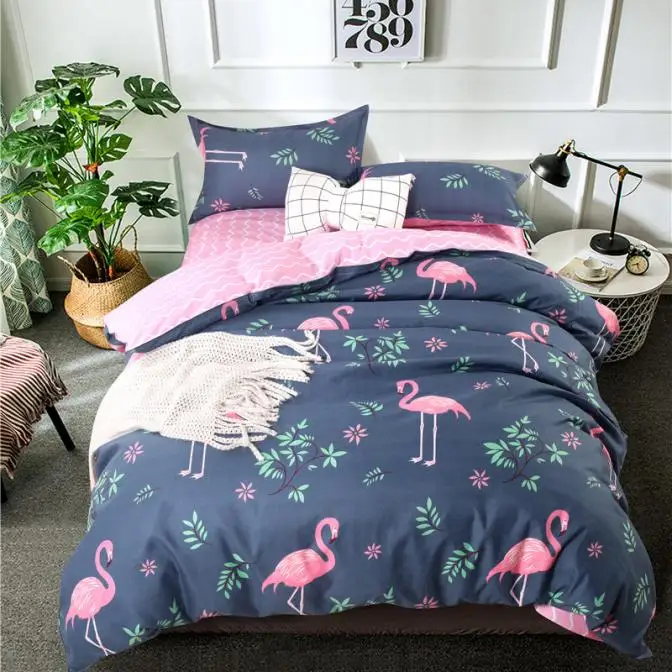 

Pink Flamingo Duvet Cover Set Animal Printed Bird Bedding Set King queen full twin size Cute Girls flat sheet