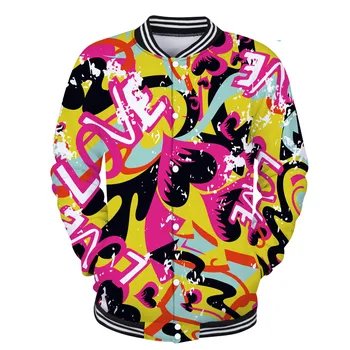

Graffiti Baseball Jacket 3D Print 2018 Women/Male Fashion Style Jacket Women/Male Casual Baseball Jacket DressesQ0125-Q0129