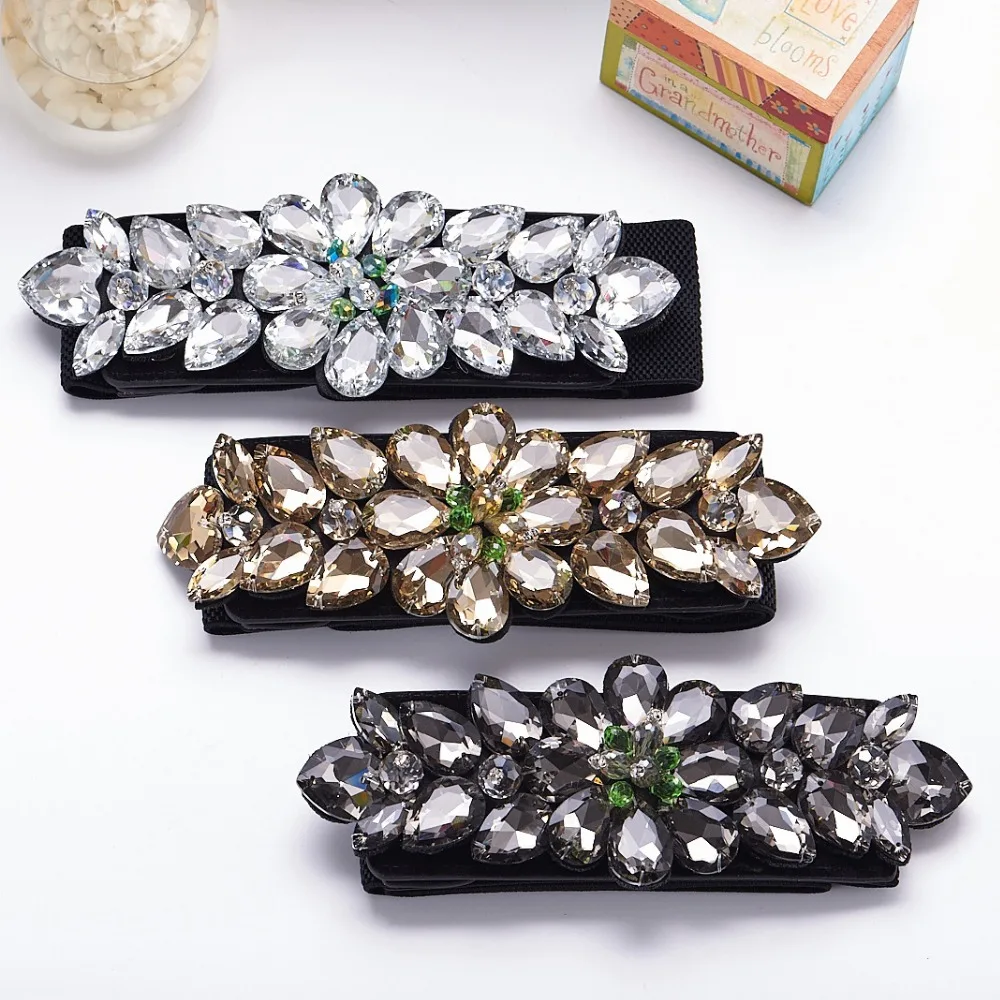 Buy 2018 New White Crystal Gem Elastic Belts Women