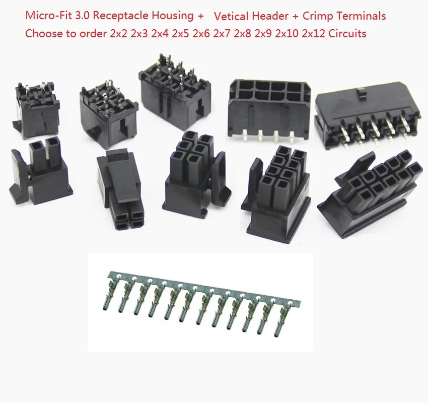 10 комплектов Micro-Fit 3,0 мм гнездо корпус двойной ряд 2 4 6 8 10 12 14 16 18 20 24 схемы+ вертикальный разъем PCB+ обжимной терминал