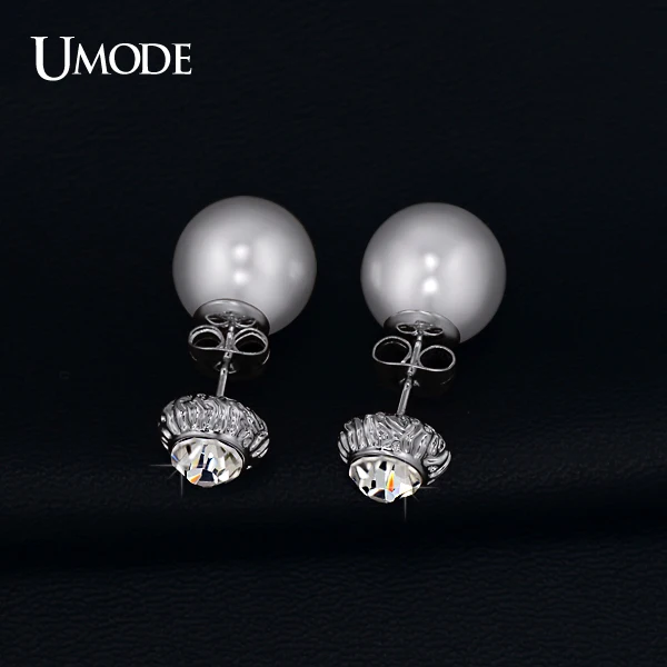

UMODE Hot Austrian Rhinestone Flower Bud and Simulated Pearl Double Sided Stud Earrings Jewelry For Women JE0252B