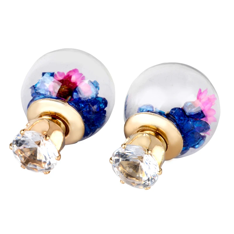 Hot Fashion Women Lady Elegant Flower Spherical Rhinestone Ear Stud Earrings