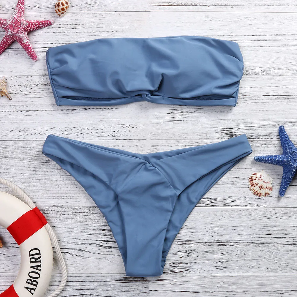 

bikini 2018 Women Bikini Set Low Waist Strapless swimsuit Swim Bathing Suits Swimwear separate 2pcs swimsuit for female #SW