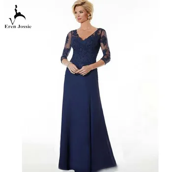 

Eren Jossie Elegant Mother Three Quarter Sleeve Dress Party Navy Blue Chiffon V-neck Mum of the Bride Gown Vestido de la madre