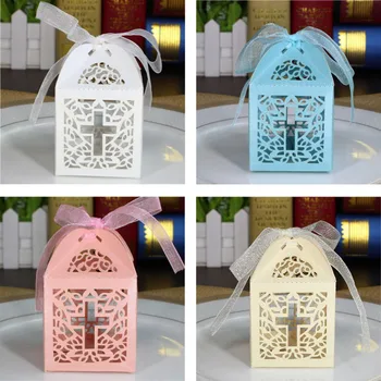 

2000Pcs Ribbon Paper Laser Cut Out Cross Gift Candy Box Wedding Party Favor Boxes Wedding reply candy box