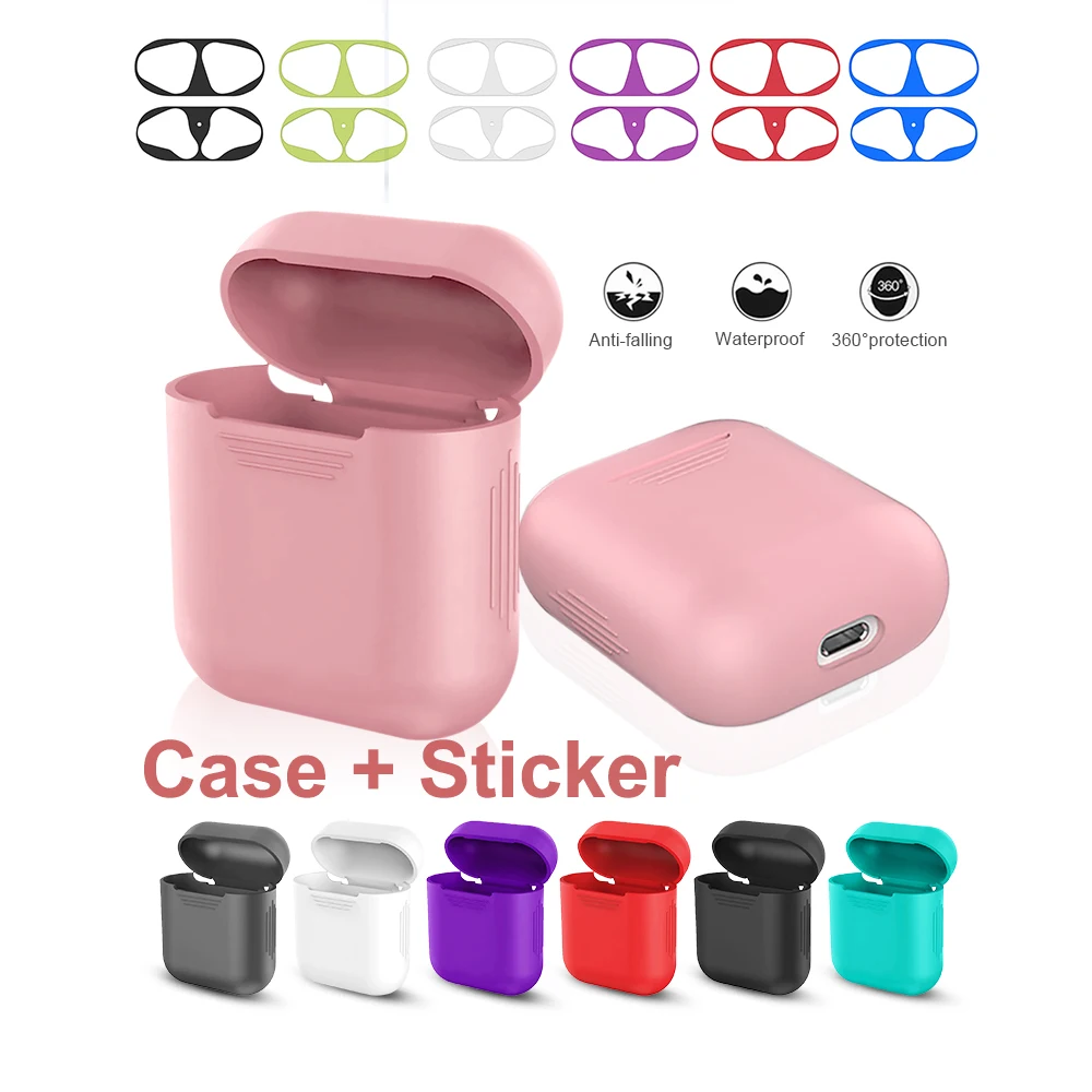 Силиконовый чехол для Airpod защитный мягкий из ТПУ с металлической наклейкой на