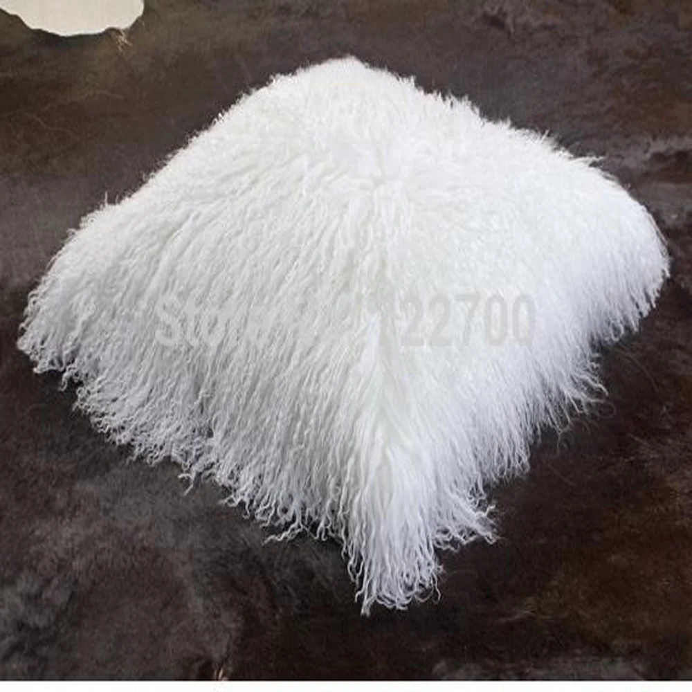Curly Mongolian Fur Pillow Cover WhiteTibetan Lamb Cushion Sofa