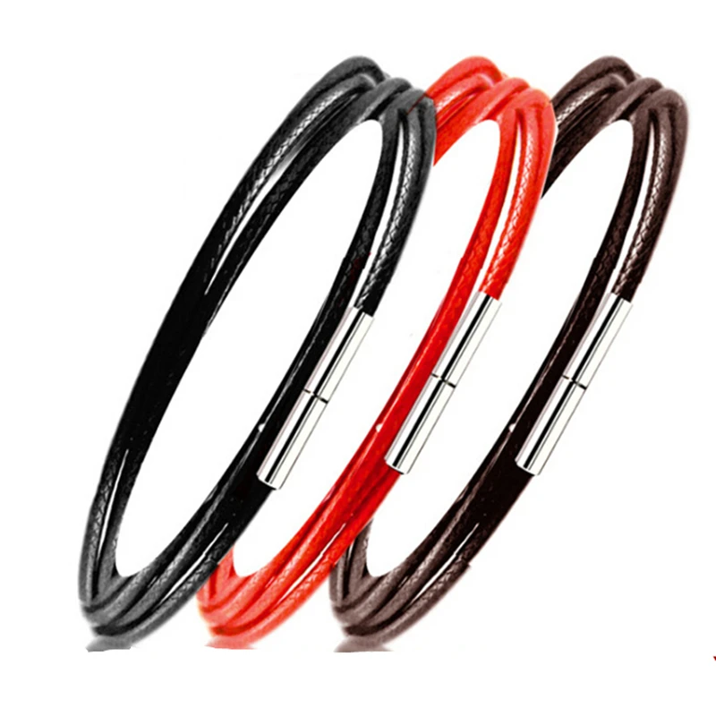 

45cm Waxed Leather Cord String Rope Lace Chain with Rotary Clasp for Necklace DIY Black Red Coffee Color Rope Chain 2mm Cord