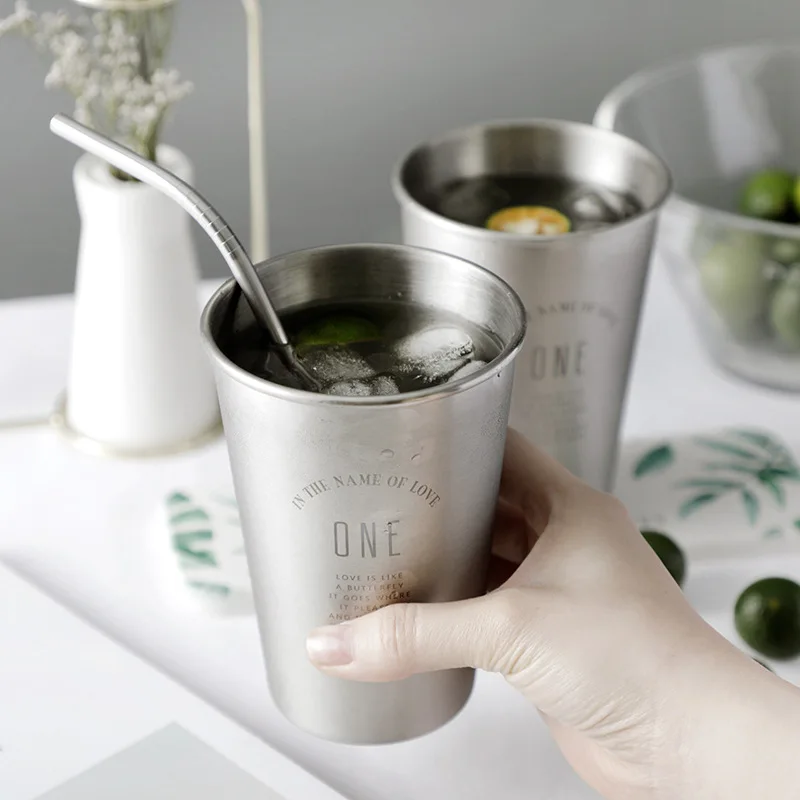 

500ml 304 Stainless Steel Mugs Breakfast Milk Fruit Juice Tea Coffee Mug Portable Wine Beer Coffee Mugs Cup Whiskey Milk Cups