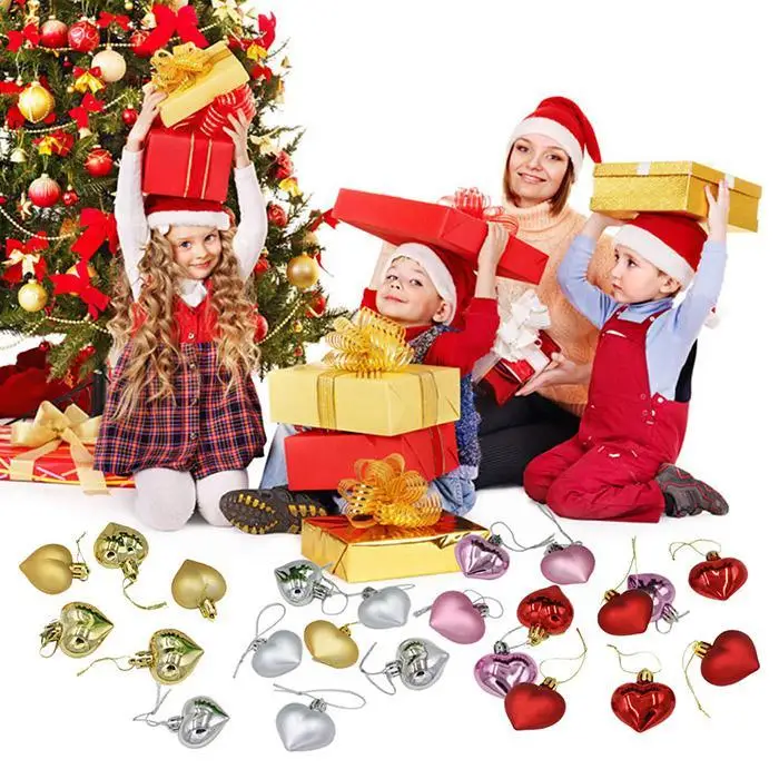 Сердце, новинка, 6 шт., золотые, розовые, для дома, украшения, Рождество, безделушка, Dcor, коробка, серебро, капля, подвесное дерево, красное украшение, Navidad, украшение