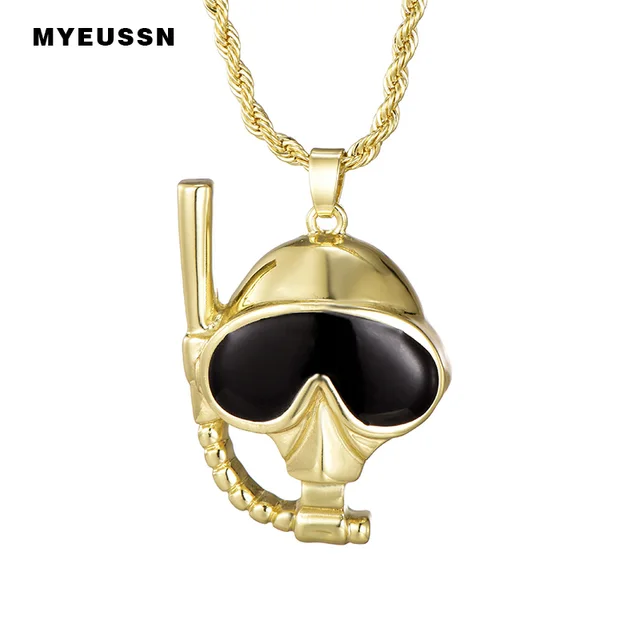 Scuba Diving Mask&Snorkel Skull Pendant With Long Chain Gold/Silver