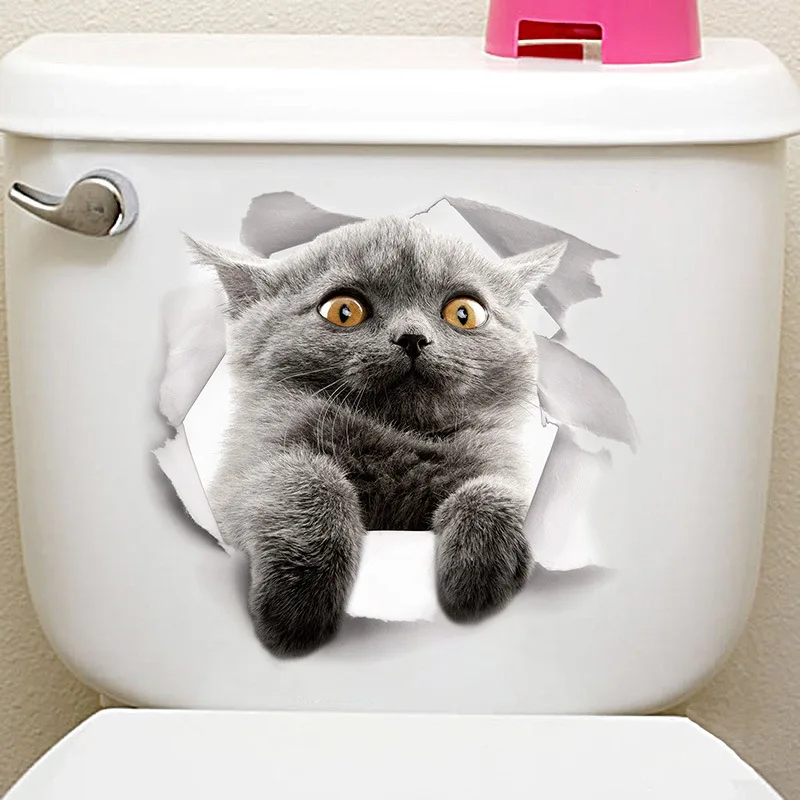 PVC 3D cute cat toilet stickers on the toilet seat creative decoration animal stickers on the wall refrige door bathroom decals  (4)
