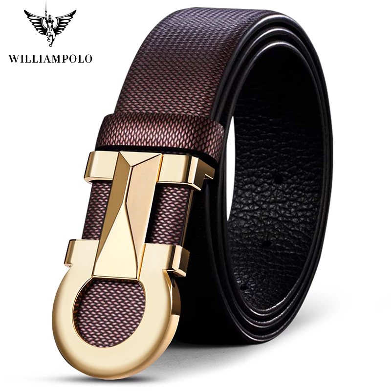

WILLIAMPOLO Mens genuine leather Belt Automatic Buckle strap luxury brand mens Jeans Belt Business casual Cowhide
